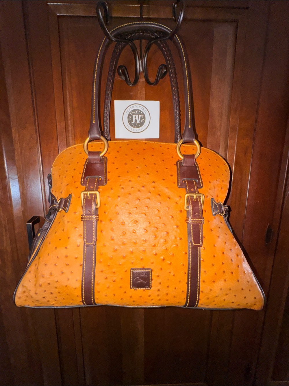 Dooney & Bourke Ostrich Embossed Dome Leather Satchel Shoulder Bag Tote